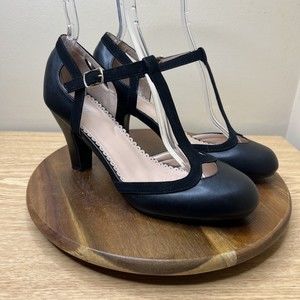 JOURNEE COLLECTION Women’s 9 Black Mary Jane Olina Round Toe Block Heel Pumps